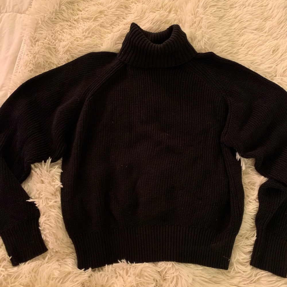 Black turtleneck oversized sleeves ribbed black sweater